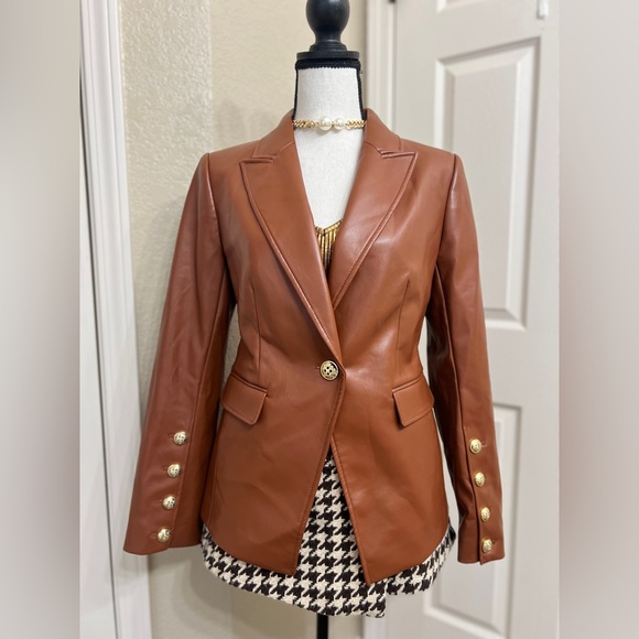 Tahari Blazer faux leather NWOT color brown - Picture 1 of 8
